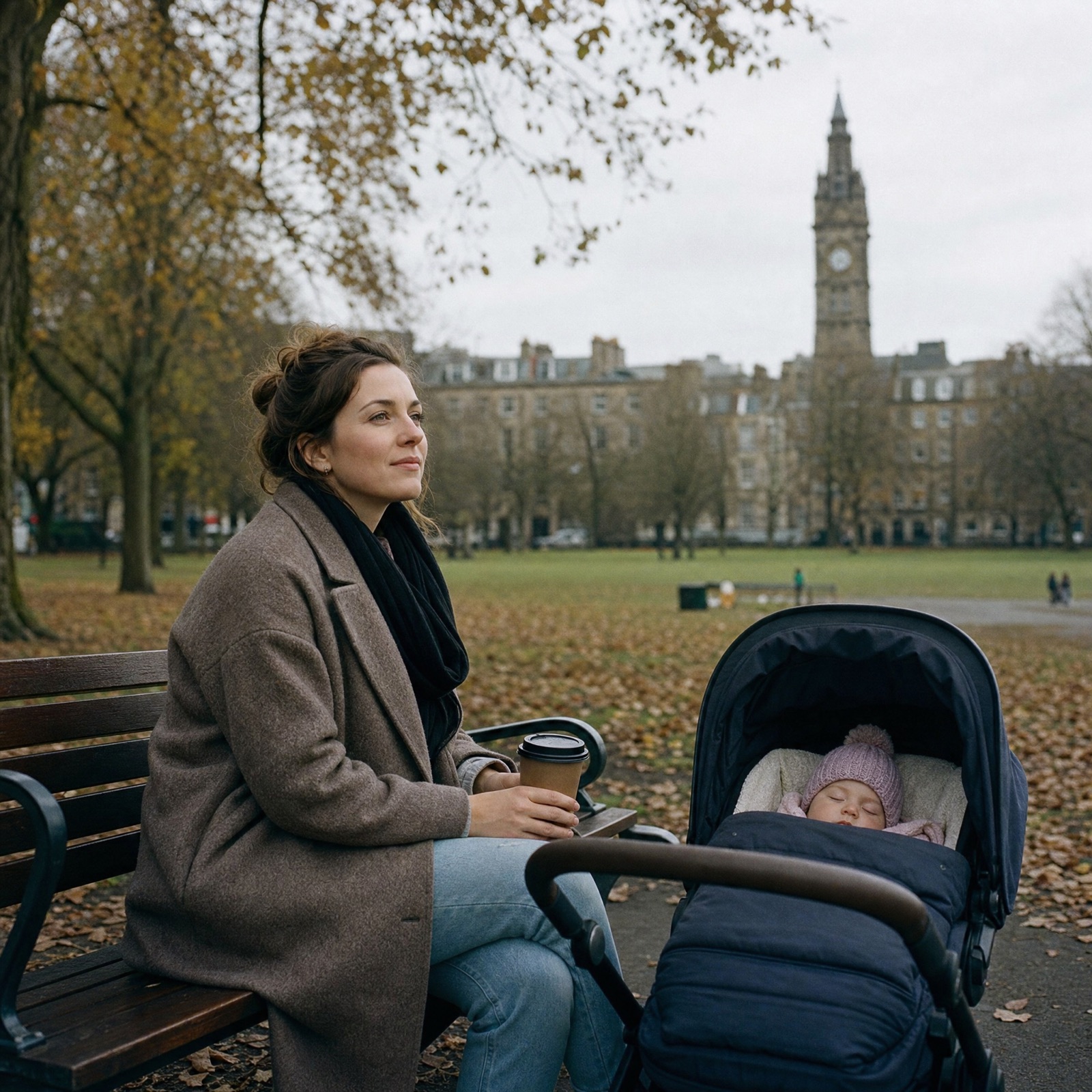 Two young mothers chatting outdoors in Forres
